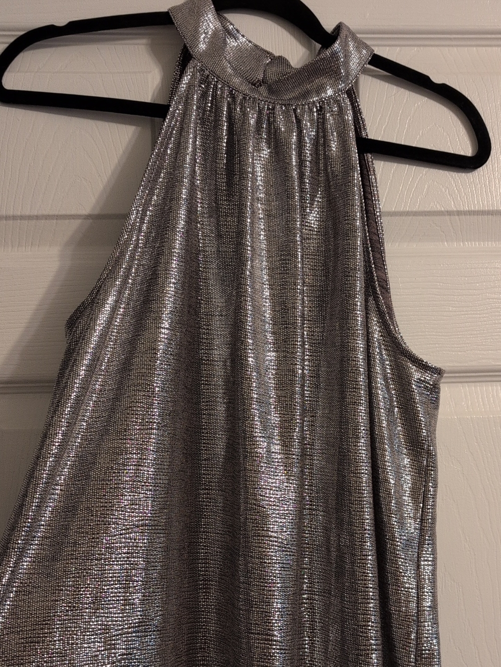 White House Black Market Silver Metallic Halter Camisole